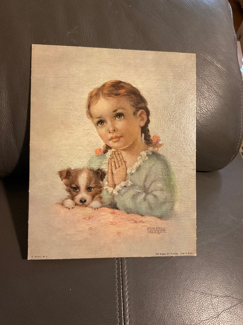 Vintage Florence Kroger Girl Praying Lithograph 105c